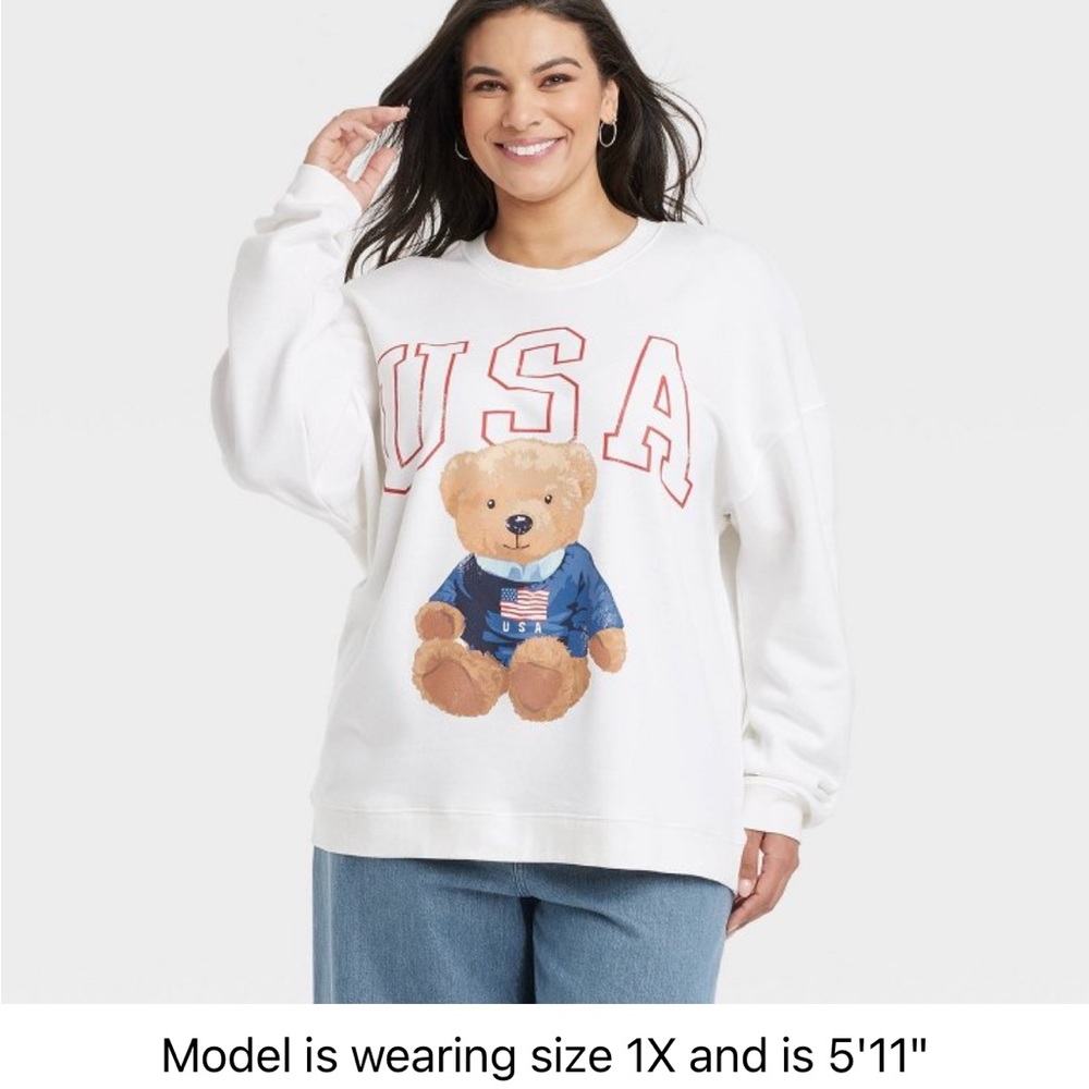 Women’s USA Bear Graphic Sweatshirt White 1X